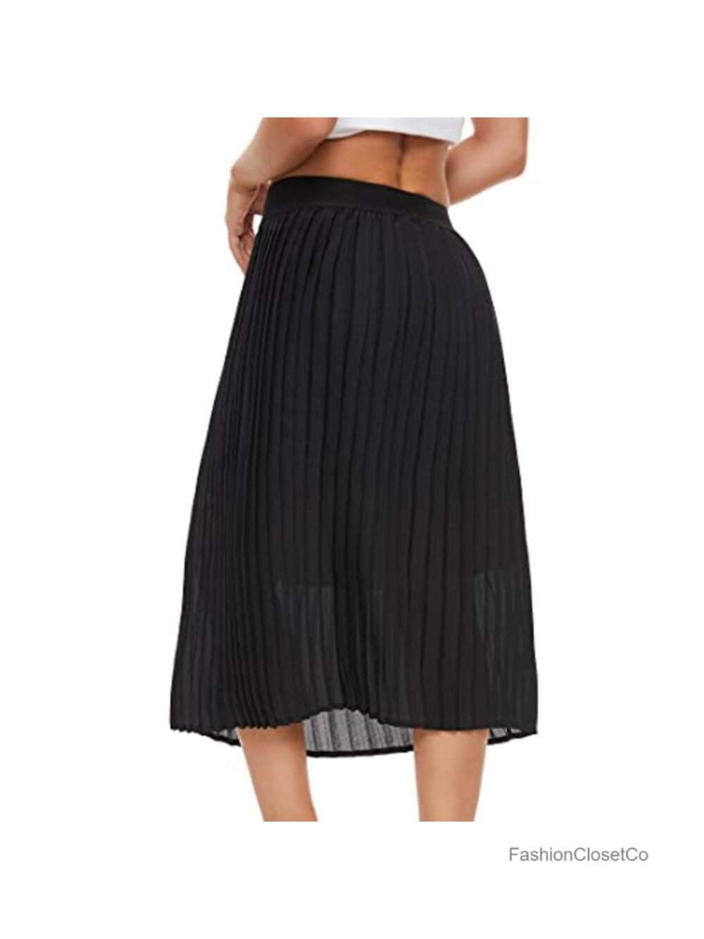 Pleated Midi Skirt High Waist Chiffon A-Line Flowy Summer Boho Casual - Picture 2 of 6